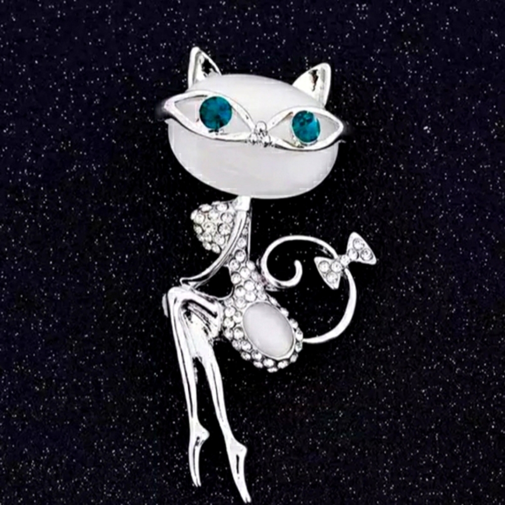 🎀Pretty Foxy Crystal & Cat's🐾Eye🐾Kitty Brooch🎀